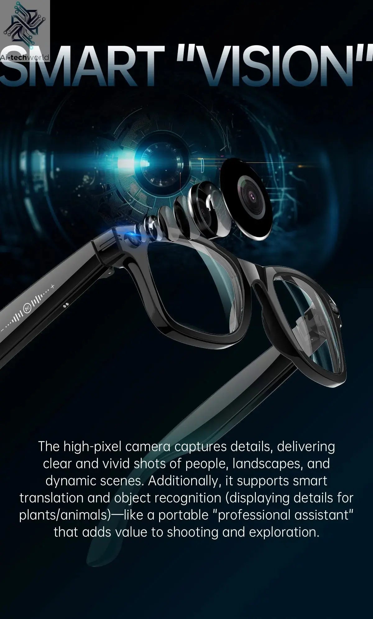 AI Smart Glasses 5 Million Pixels Recording Videos Photo Recognition Answer Translation 290mAh IP66 Waterproof Bluetooth Glasses Ai-TechWorld 