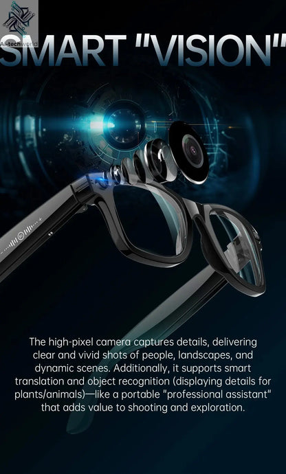 AI Smart Glasses 5 Million Pixels Recording Videos Photo Recognition Answer Translation 290mAh IP66 Waterproof Bluetooth Glasses Ai-TechWorld 