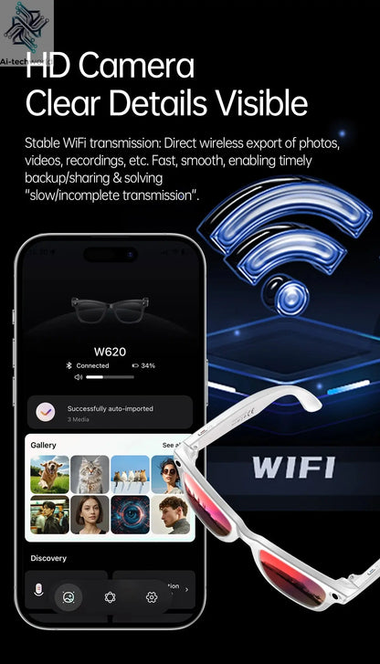 AI Smart Glasses 5 Million Pixels Recording Videos Photo Recognition Answer Translation 290mAh IP66 Waterproof Bluetooth Glasses Ai-TechWorld 