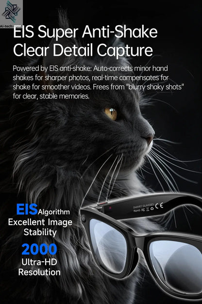 AI Smart Glasses 5 Million Pixels Recording Videos Photo Recognition Answer Translation 290mAh IP66 Waterproof Bluetooth Glasses Ai-TechWorld 