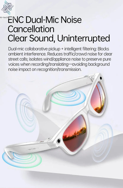 AI Smart Glasses 5 Million Pixels Recording Videos Photo Recognition Answer Translation 290mAh IP66 Waterproof Bluetooth Glasses Ai-TechWorld 