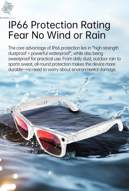 AI Smart Glasses 5 Million Pixels Recording Videos Photo Recognition Answer Translation 290mAh IP66 Waterproof Bluetooth Glasses Ai-TechWorld 