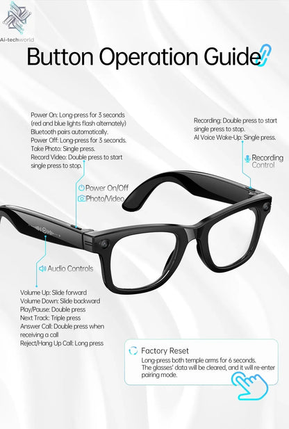 AI Smart Glasses 5 Million Pixels Recording Videos Photo Recognition Answer Translation 290mAh IP66 Waterproof Bluetooth Glasses Ai-TechWorld 