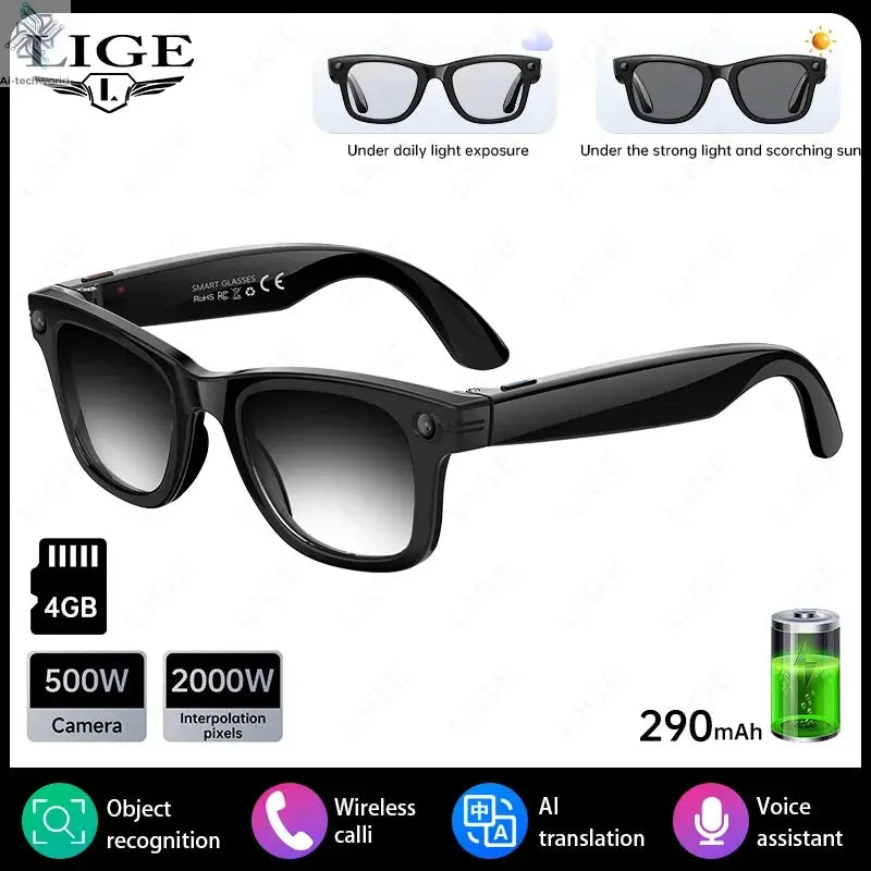 AI Smart Glasses 5 Million Pixels Recording Videos Photo Recognition Answer Translation 290mAh IP66 Waterproof Bluetooth Glasses Ai-TechWorld 