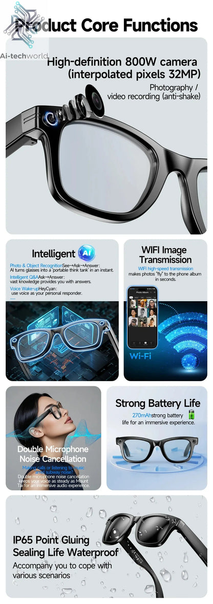 AI Smart Glasses with 8MP Camera Video Recording 100+ Languages Translation Sunglasses Bluetooth Call Music Play Men Women 2025 Ai-TechWorld 