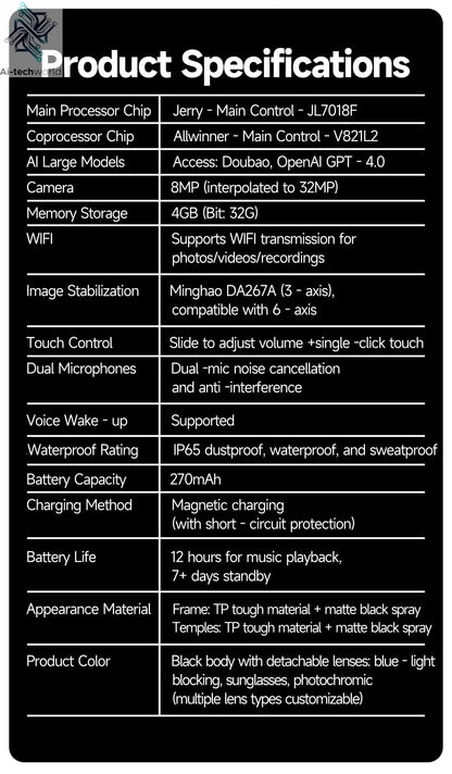 AI Smart Glasses with 8MP Camera Video Recording 100+ Languages Translation Sunglasses Bluetooth Call Music Play Men Women 2025 Ai-TechWorld 