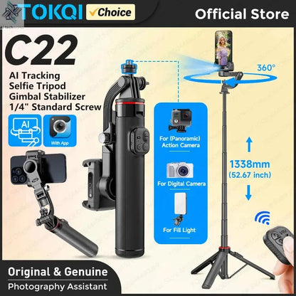 AI Tracking Deskpot Gimbal Tripod with Extendable Selfie Stick for Moble Phones Vlog, 360° Rotational Shoot with Wireless Remote Ai-TechWorld 