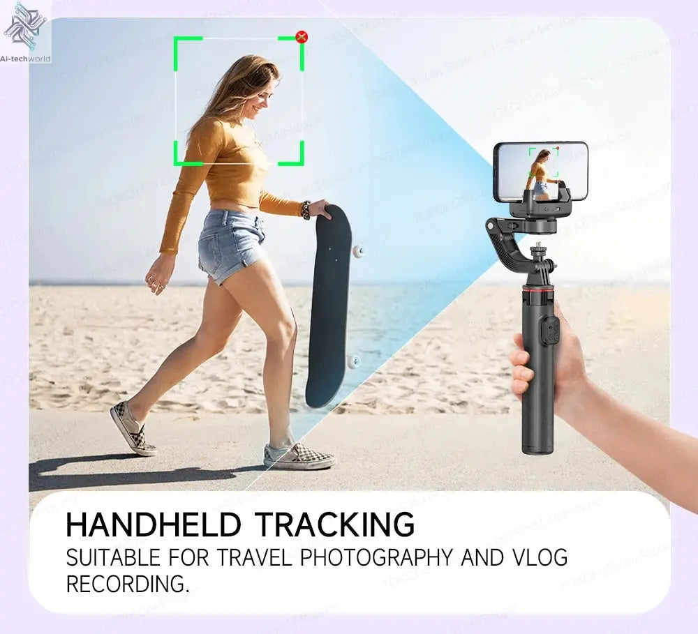 AI Tracking Deskpot Gimbal Tripod with Extendable Selfie Stick for Moble Phones Vlog, 360° Rotational Shoot with Wireless Remote Ai-TechWorld 