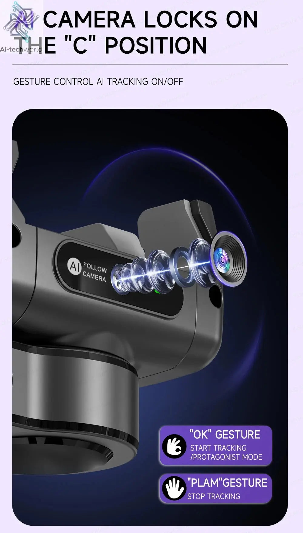 AI Tracking Deskpot Gimbal Tripod with Extendable Selfie Stick for Moble Phones Vlog, 360° Rotational Shoot with Wireless Remote Ai-TechWorld 