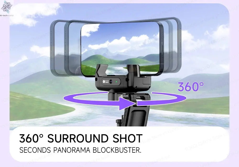 AI Tracking Deskpot Gimbal Tripod with Extendable Selfie Stick for Moble Phones Vlog, 360° Rotational Shoot with Wireless Remote Ai-TechWorld 