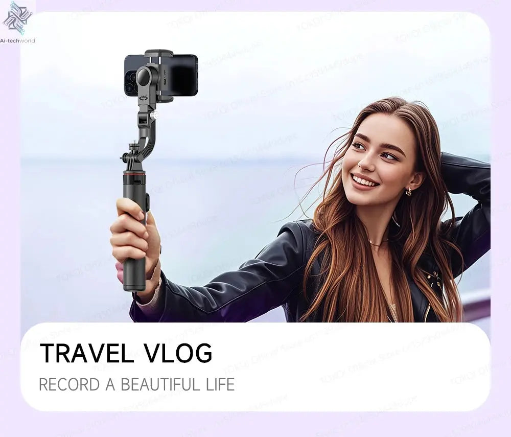 AI Tracking Deskpot Gimbal Tripod with Extendable Selfie Stick for Moble Phones Vlog, 360° Rotational Shoot with Wireless Remote Ai-TechWorld 