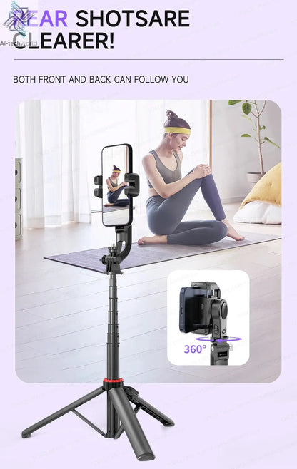 AI Tracking Deskpot Gimbal Tripod with Extendable Selfie Stick for Moble Phones Vlog, 360° Rotational Shoot with Wireless Remote Ai-TechWorld 