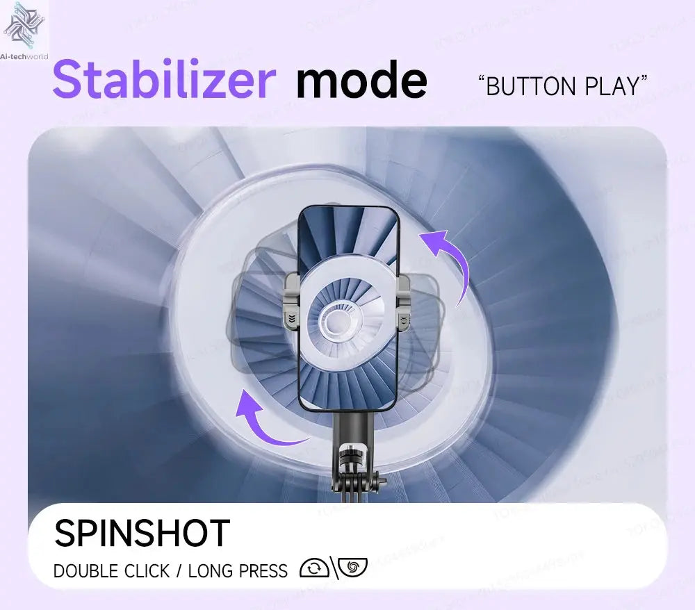 AI Tracking Deskpot Gimbal Tripod with Extendable Selfie Stick for Moble Phones Vlog, 360° Rotational Shoot with Wireless Remote Ai-TechWorld 