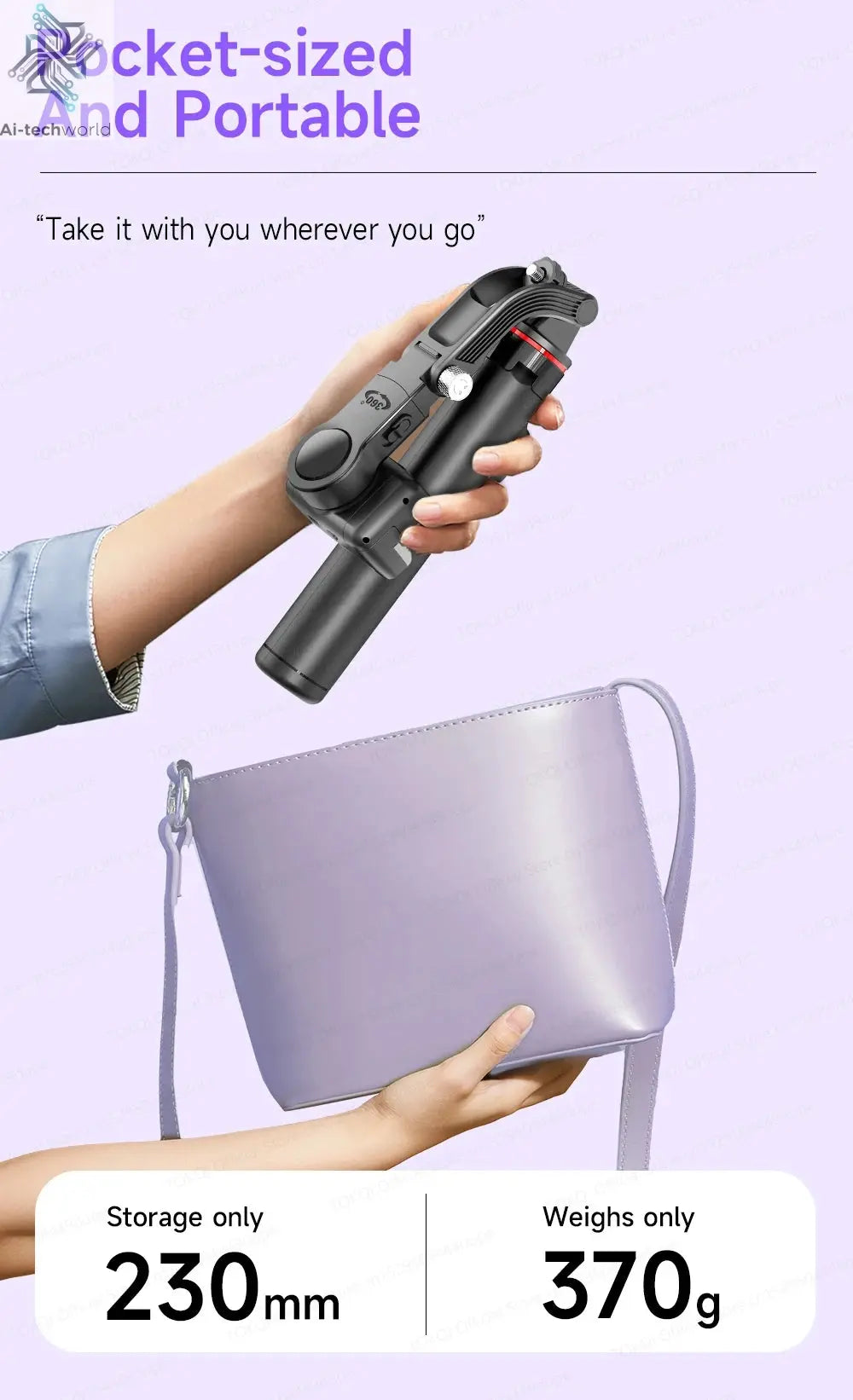 AI Tracking Deskpot Gimbal Tripod with Extendable Selfie Stick for Moble Phones Vlog, 360° Rotational Shoot with Wireless Remote Ai-TechWorld 