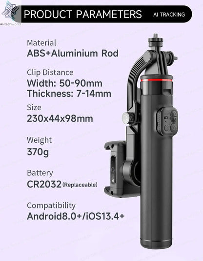AI Tracking Deskpot Gimbal Tripod with Extendable Selfie Stick for Moble Phones Vlog, 360° Rotational Shoot with Wireless Remote Ai-TechWorld 