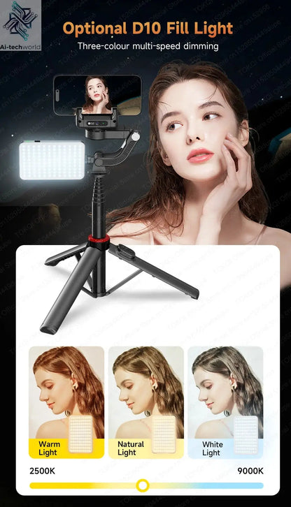 AI Tracking Deskpot Gimbal Tripod with Extendable Selfie Stick for Moble Phones Vlog, 360° Rotational Shoot with Wireless Remote Ai-TechWorld 