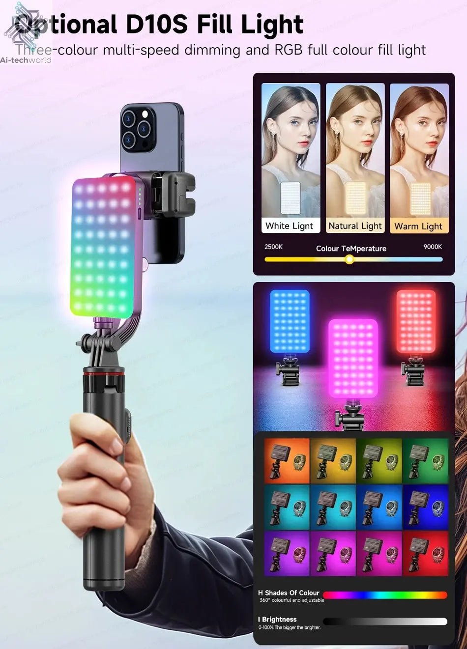 AI Tracking Deskpot Gimbal Tripod with Extendable Selfie Stick for Moble Phones Vlog, 360° Rotational Shoot with Wireless Remote Ai-TechWorld 