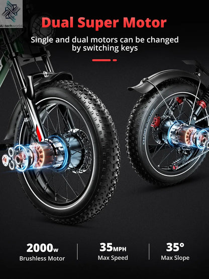 AMYET S8 Adults Electric Bike For Men 2000W Dual Motor Bicycle 48V 25AH Battery 20" Ebike Electric E Bikes Mountain Moped Ebikes Ai-TechWorld 