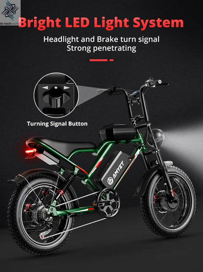 AMYET S8 Adults Electric Bike For Men 2000W Dual Motor Bicycle 48V 25AH Battery 20" Ebike Electric E Bikes Mountain Moped Ebikes Ai-TechWorld 