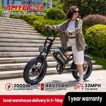 AMYET S8 Adults Electric Bike For Men 2000W Dual Motor Bicycle 48V 25AH Battery 20" Ebike Electric E Bikes Mountain Moped Ebikes Ai-TechWorld 