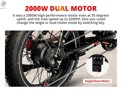 AMYET S8 Adults Electric Bike For Men 2000W Dual Motor Bicycle 48V 25AH Battery 20" Ebike Electric E Bikes Mountain Moped Ebikes Ai-TechWorld 