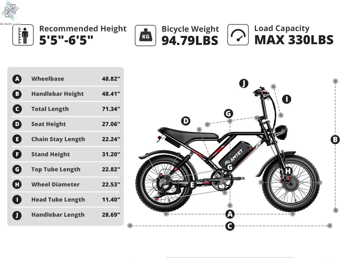 AMYET S8 Adults Electric Bike For Men 2000W Dual Motor Bicycle 48V 25AH Battery 20" Ebike Electric E Bikes Mountain Moped Ebikes Ai-TechWorld 