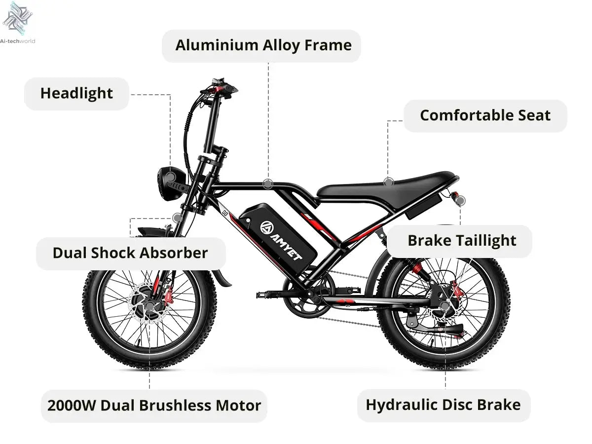 AMYET S8 Adults Electric Bike For Men 2000W Dual Motor Bicycle 48V 25AH Battery 20" Ebike Electric E Bikes Mountain Moped Ebikes Ai-TechWorld 