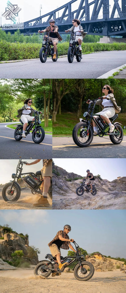 AMYET S8 Adults Electric Bike For Men 2000W Dual Motor Bicycle 48V 25AH Battery 20" Ebike Electric E Bikes Mountain Moped Ebikes Ai-TechWorld 