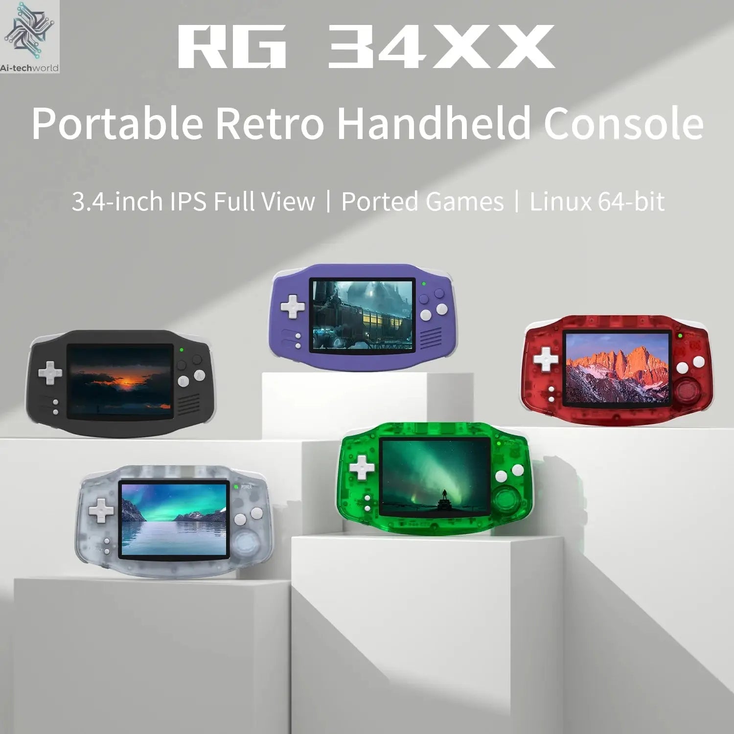 ANBERNIC RG34XX Retro Handheld Game Console 3.4" IPS Screen Linux 64-bit Video Gaming Player Support WiFi Bluetooth HD TV Output Ai-TechWorld 