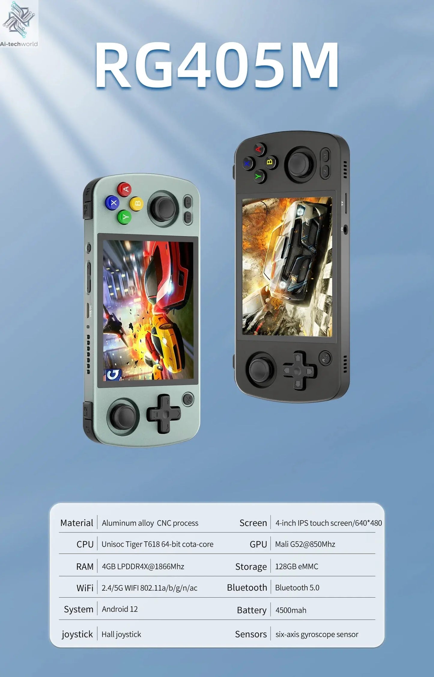 ANBERNIC RG405M Handheld Game Console 4'' IPS Touch Screen Android12 System T618 Metal Shell Retro Video Game Player 3000+ Games Ai-TechWorld 