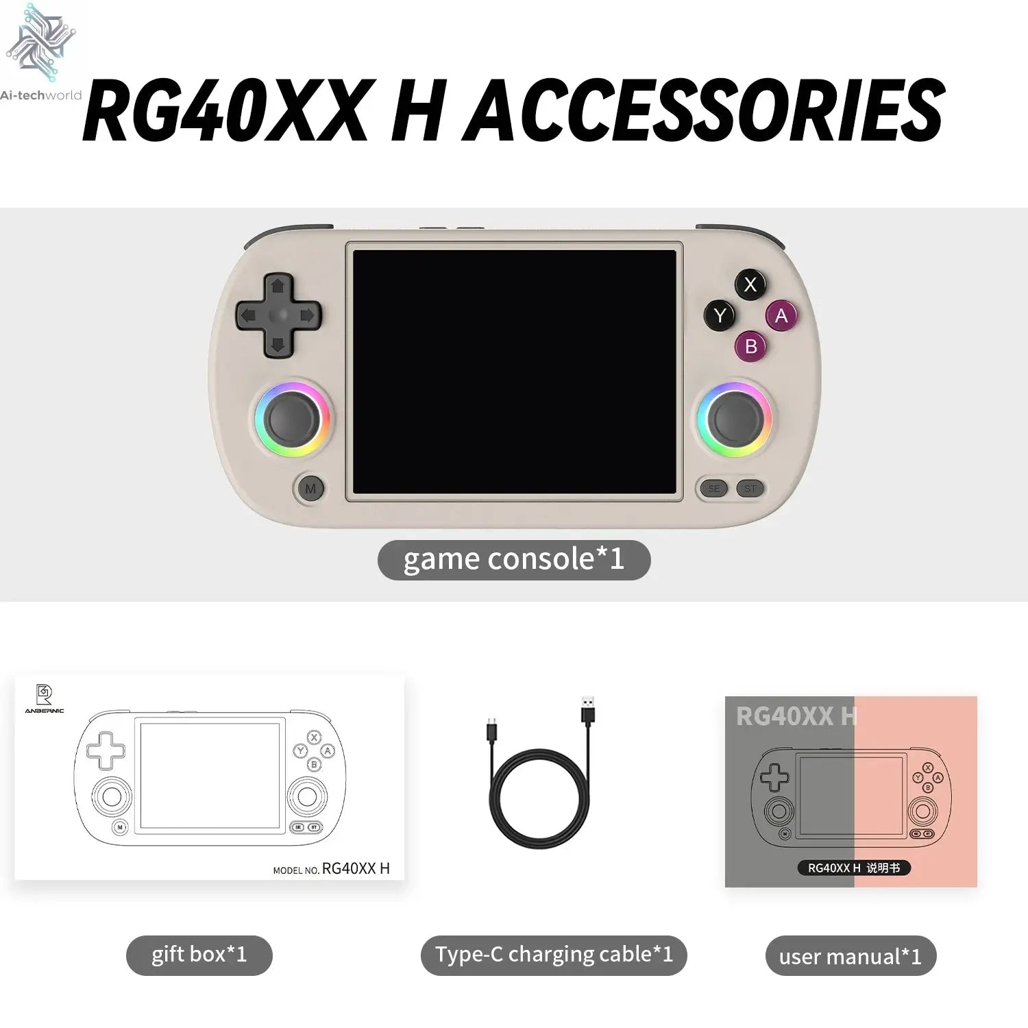ANBERNIC RG40XX H Handheld Game Console 4'' Screen Linux System Joystick RGB Lighting Effect RG40XXH Video Player Trimui Console Ai-TechWorld 