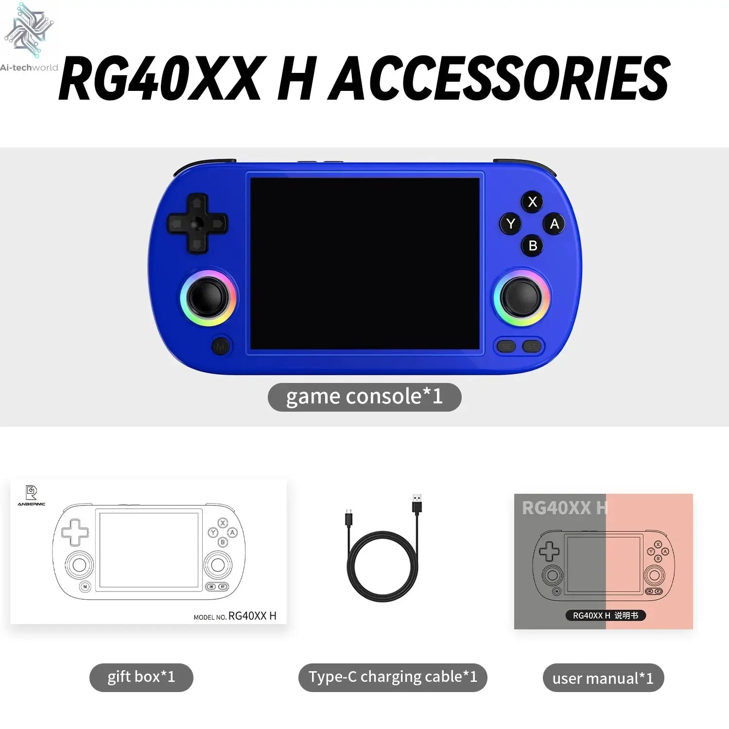 ANBERNIC RG40XX H Handheld Game Console 4'' Screen Linux System Joystick RGB Lighting Effect RG40XXH Video Player Trimui Console Ai-TechWorld 