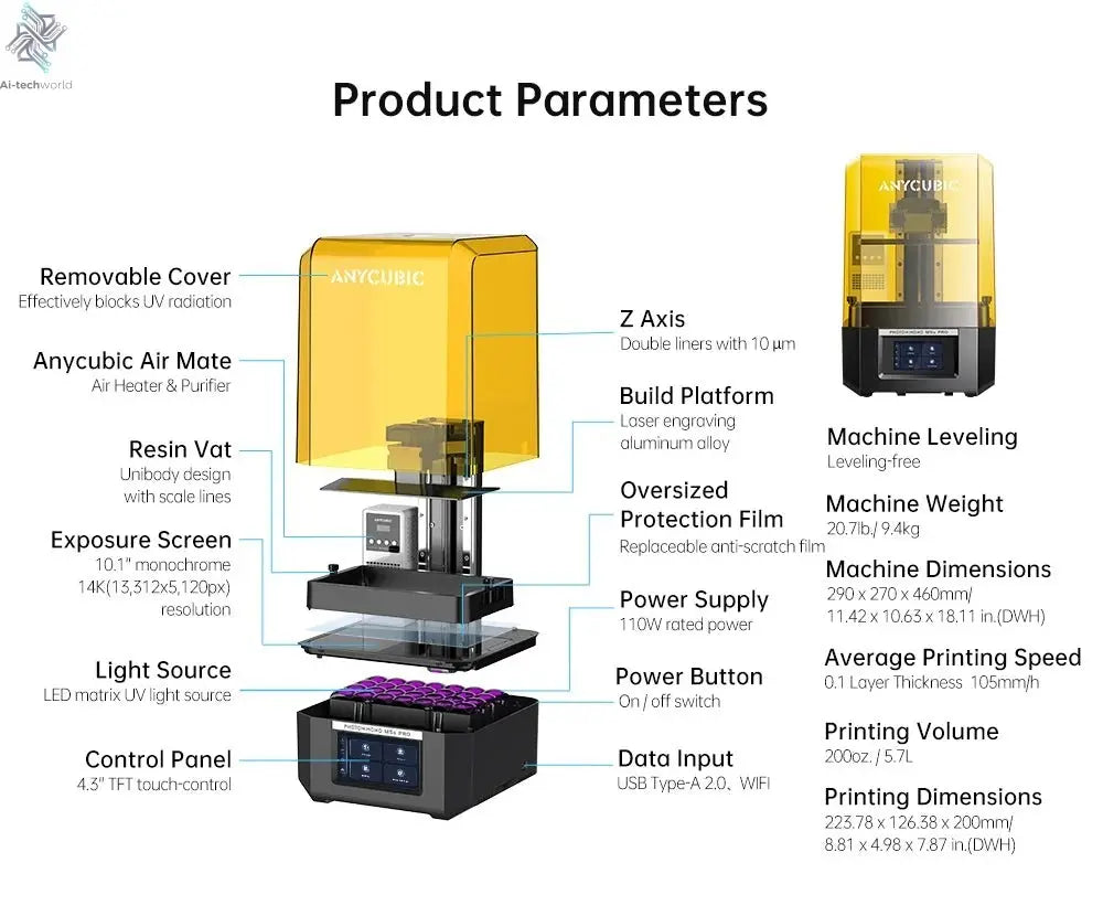 ANYCUBIC Photon Mono M5s Pro 10.1'' 14K High Speed LCD Resin 3D Printer Leveling Free Up to 150mm/h Impressora 3D Ai-TechWorld