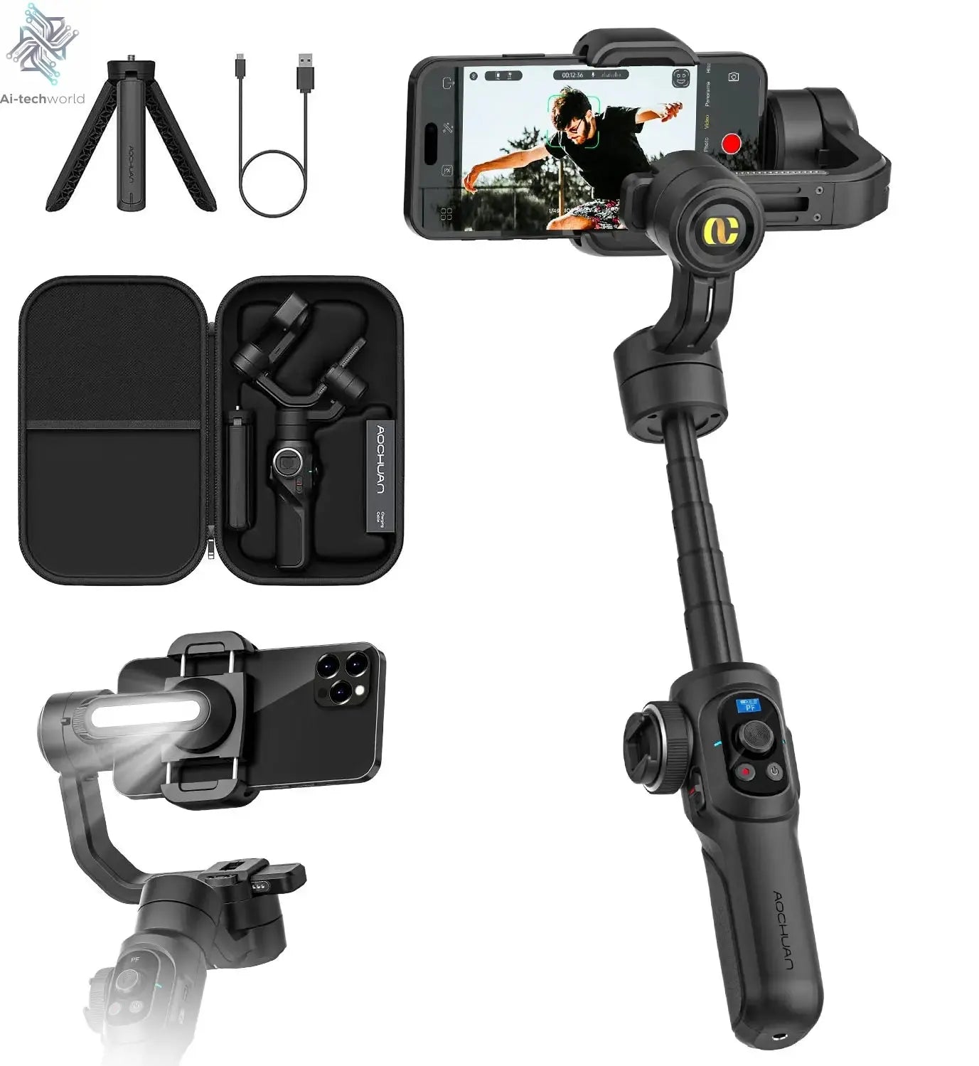 AOCHUAN SMART S2 Gimbal Stabilizer for Smartphone Professional Industry-Standard 3-Axis Phone Gimbal with Extendable Rod Ai-TechWorld