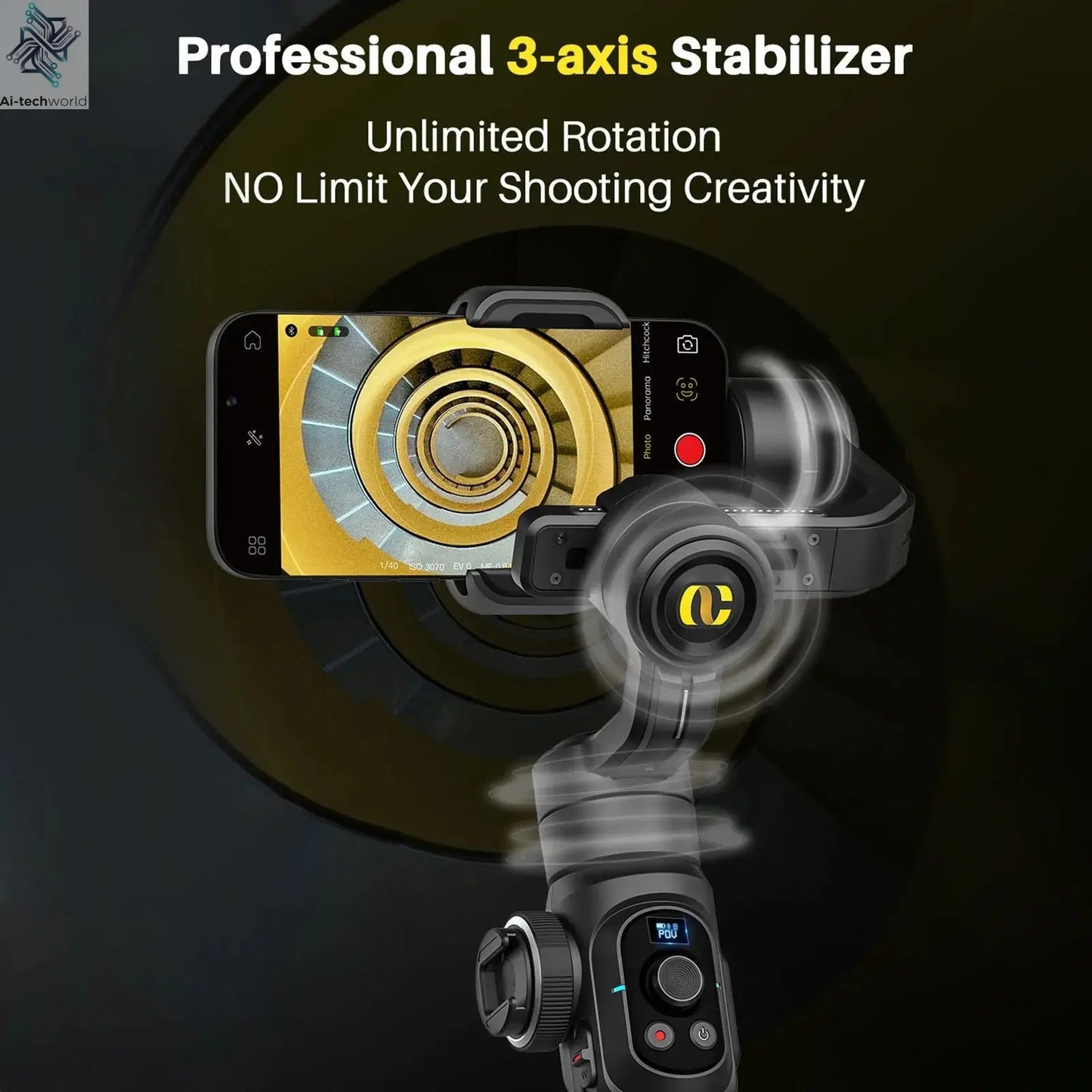 AOCHUAN SMART S2 Gimbal Stabilizer for Smartphone Professional Industry-Standard 3-Axis Phone Gimbal with Extendable Rod Ai-TechWorld