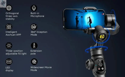 AOCHUAN SMART S2 Gimbal Stabilizer for Smartphone Professional Industry-Standard 3-Axis Phone Gimbal with Extendable Rod Ai-TechWorld