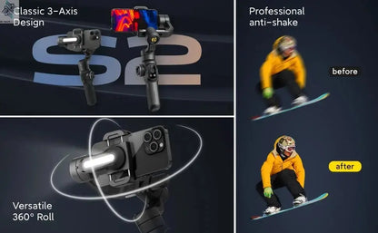 AOCHUAN SMART S2 Gimbal Stabilizer for Smartphone Professional Industry-Standard 3-Axis Phone Gimbal with Extendable Rod Ai-TechWorld