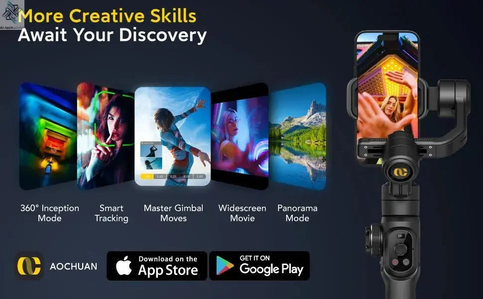 AOCHUAN SMART S2 Gimbal Stabilizer for Smartphone Professional Industry-Standard 3-Axis Phone Gimbal with Extendable Rod Ai-TechWorld