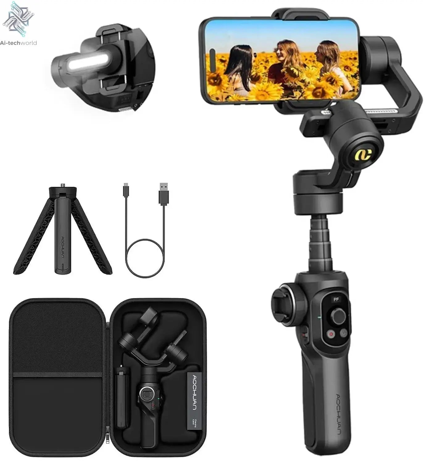 AOCHUAN SMART S2 Gimbal Stabilizer for Smartphone Professional Industry-Standard 3-Axis Phone Gimbal with Extendable Rod Ai-TechWorld