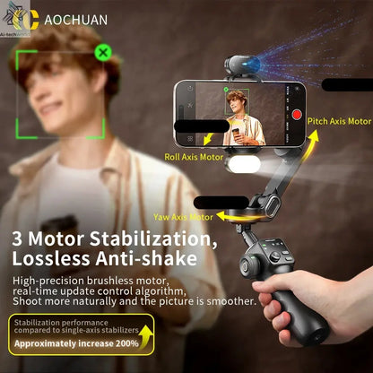 AOCHUAN Smart V8 3-Axis Handheld Gimbal Phone Stabilizer with Extension Rod Tripod Face Tracking for iPhone Android Tiktok Vlog Ai-TechWorld 