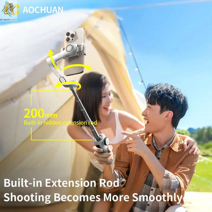 AOCHUAN Smart V8 3-Axis Handheld Gimbal Phone Stabilizer with Extension Rod Tripod Face Tracking for iPhone Android Tiktok Vlog Ai-TechWorld 