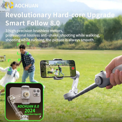 AOCHUAN Smart V8 3-Axis Handheld Gimbal Phone Stabilizer with Extension Rod Tripod Face Tracking for iPhone Android Tiktok Vlog Ai-TechWorld 
