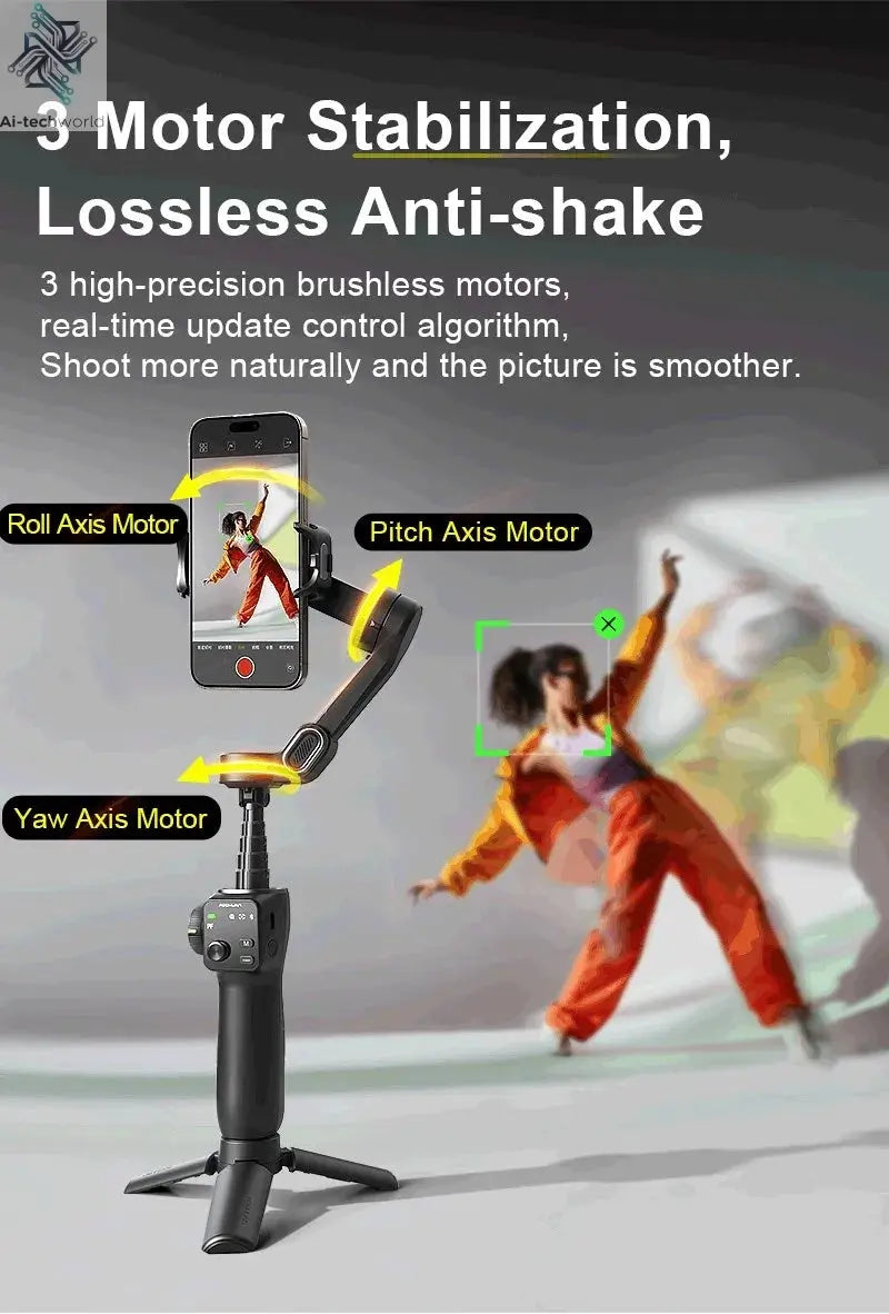 AOCHUAN Smart V8 3-Axis Handheld Gimbal Phone Stabilizer with Extension Rod Tripod Face Tracking for iPhone Android Tiktok Vlog Ai-TechWorld 