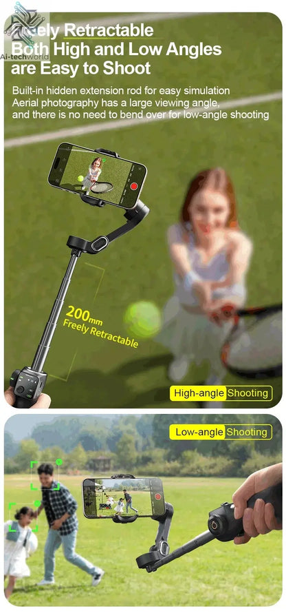 AOCHUAN Smart V8 3-Axis Handheld Gimbal Phone Stabilizer with Extension Rod Tripod Face Tracking for iPhone Android Tiktok Vlog Ai-TechWorld 
