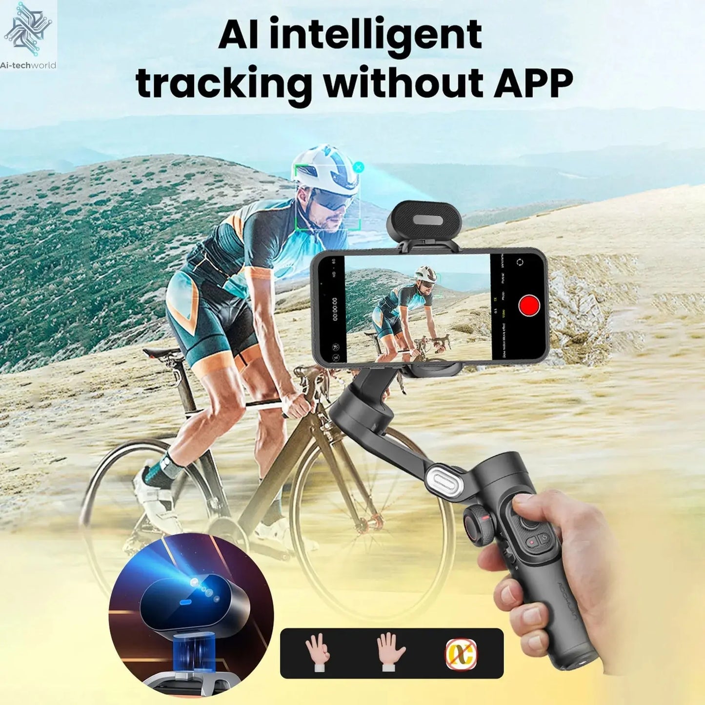 AOCHUAN Smart XE AI Version Gimbal Stabilizer for Smartphone,NO APP AI Tracking gesture control gimbal with TikTok YouTube - Ai - TechWorld