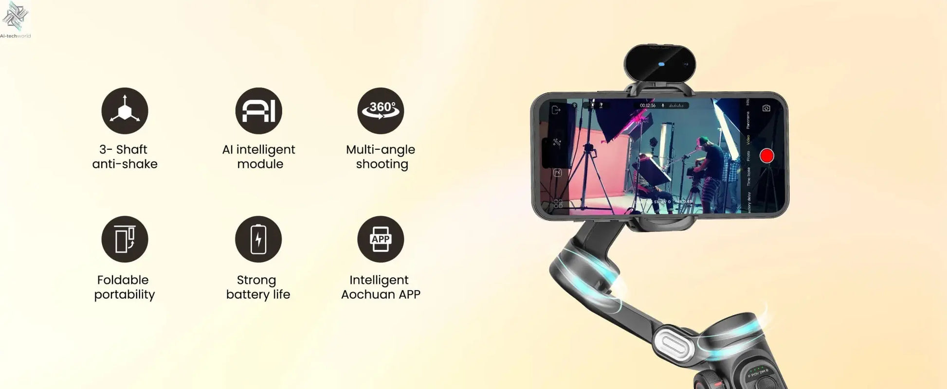 AOCHUAN Smart XE AI Version Gimbal Stabilizer for Smartphone,NO APP AI Tracking gesture control gimbal with TikTok YouTube - Ai - TechWorld