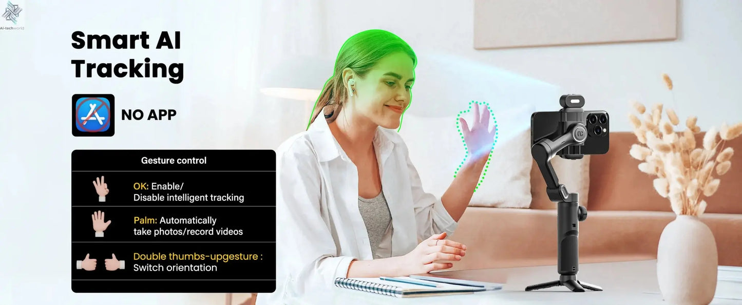 AOCHUAN Smart XE AI Version Gimbal Stabilizer for Smartphone,NO APP AI Tracking gesture control gimbal with TikTok YouTube - Ai - TechWorld