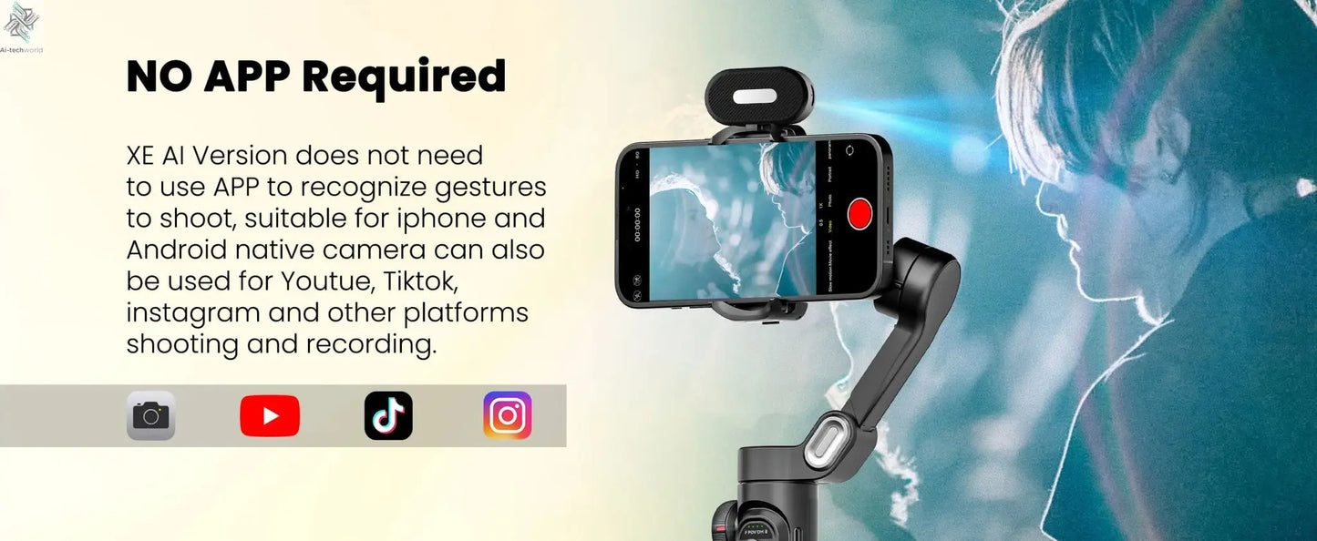 AOCHUAN Smart XE AI Version Gimbal Stabilizer for Smartphone,NO APP AI Tracking gesture control gimbal with TikTok YouTube - Ai - TechWorld