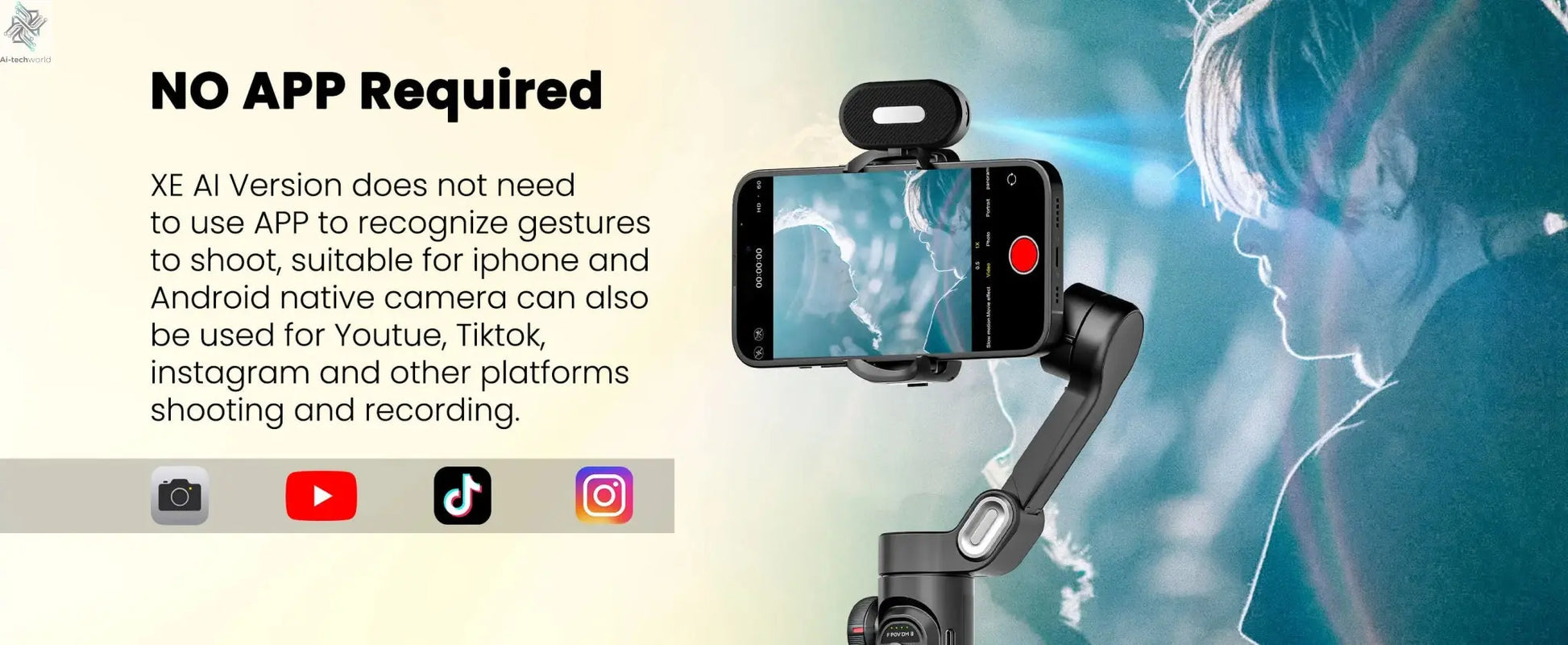 AOCHUAN Smart XE AI Version Gimbal Stabilizer for Smartphone,NO APP AI Tracking gesture control gimbal with TikTok YouTube - Ai - TechWorld