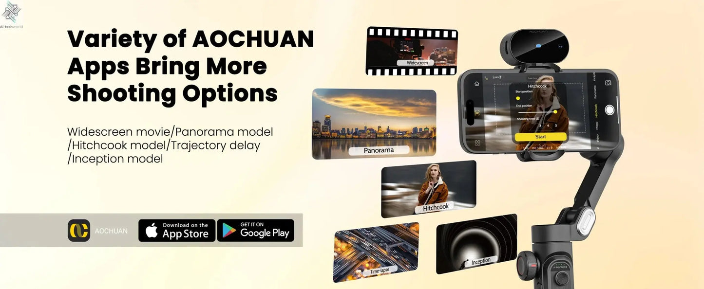 AOCHUAN Smart XE AI Version Gimbal Stabilizer for Smartphone,NO APP AI Tracking gesture control gimbal with TikTok YouTube - Ai - TechWorld